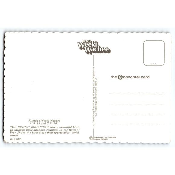 Weeki Wachee Florida Chrome Postcard Exotic Wild Birds Owl Hawk Parrots 1982 - Picture 2 of 2